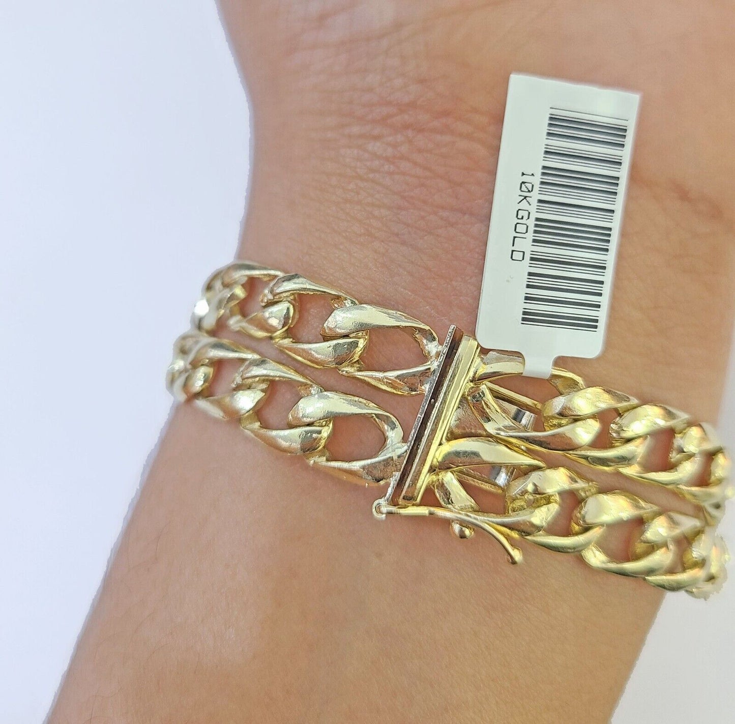 10k Gold Saint Barbara Miami Cuban Bracelet Size 8" 15mm - Reva Jeweler