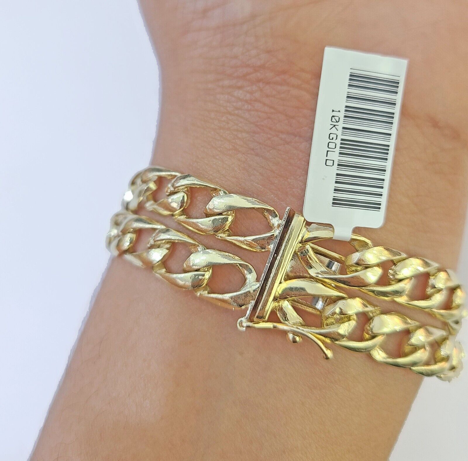 10k Gold Saint Barbara Miami Cuban Bracelet Size 8" 15mm - Reva Jeweler
