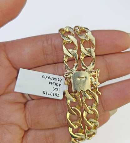 10k Gold Saint Barbara Miami Cuban Bracelet Size 8" 15mm - Reva Jeweler