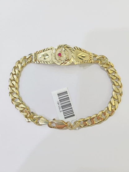 10k Gold St Lazaro Miami Cuban Bracelet Size 8" Inches 7mm 10kt Mens Ladies - Reva Jeweler