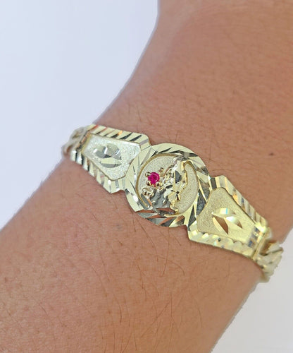 10k Gold St Lazaro Miami Cuban Bracelet Size 8" Inches 7mm 10kt Mens Ladies - Reva Jeweler