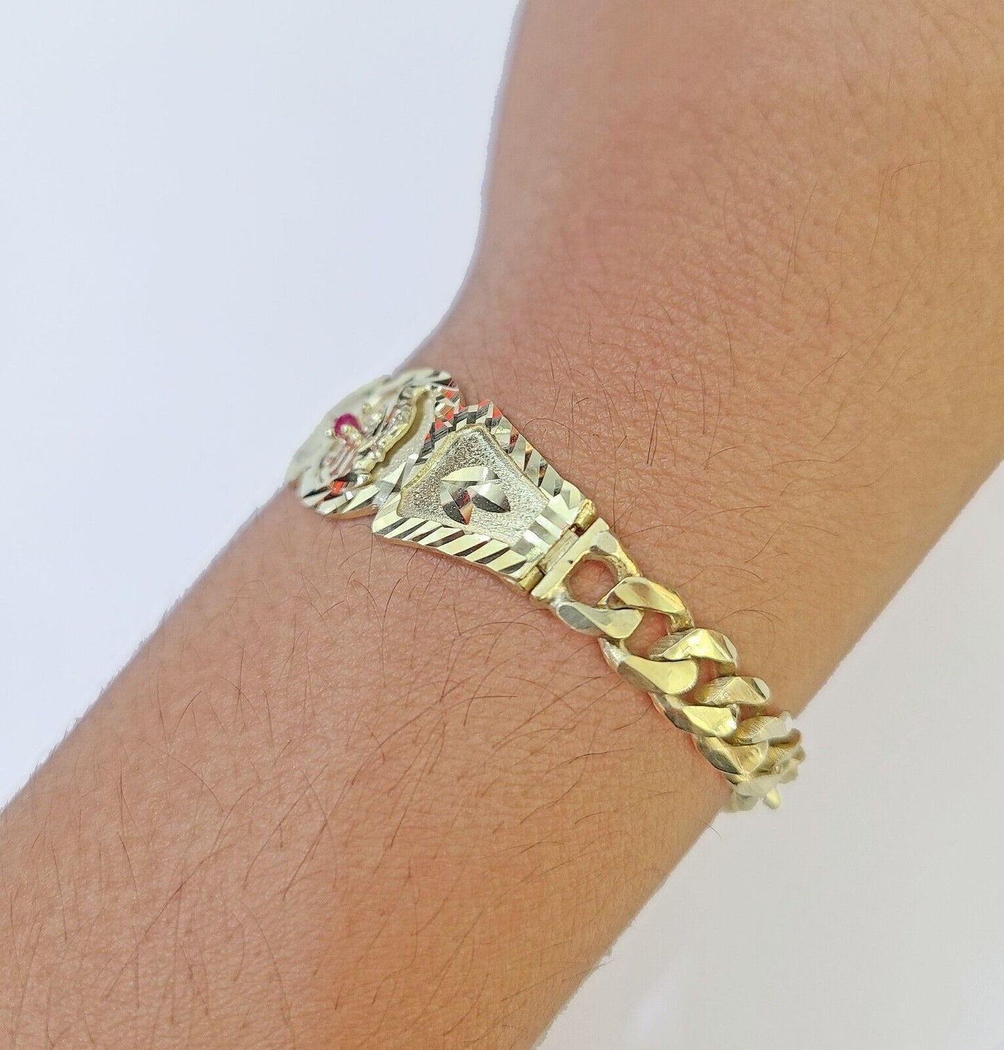 10k Gold St Lazaro Miami Cuban Bracelet Size 8" Inches 7mm 10kt Mens Ladies - Reva Jeweler