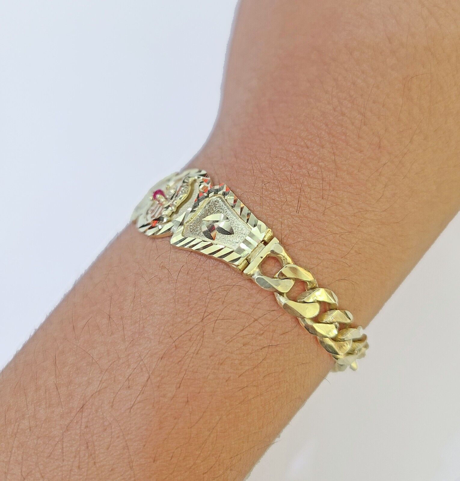 10k Gold St Lazaro Miami Cuban Bracelet Size 8" Inches 7mm 10kt Mens Ladies - Reva Jeweler