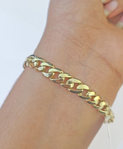 10k Gold Virgin Mary Miami Cuban Bracelet Size 8" Inches 7mm 10kt Mens Ladies - Reva Jeweler