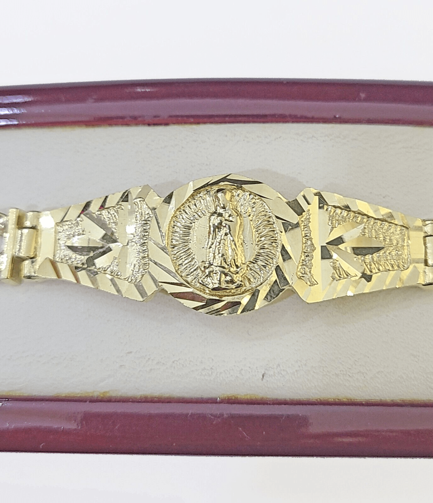 10k Gold Virgin Mary Miami Cuban Bracelet Size 8" Inches 7mm 10kt Mens Ladies - Reva Jeweler