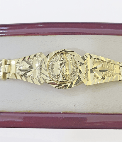10k Gold Virgin Mary Miami Cuban Bracelet Size 8" Inches 7mm 10kt Mens Ladies - Reva Jeweler