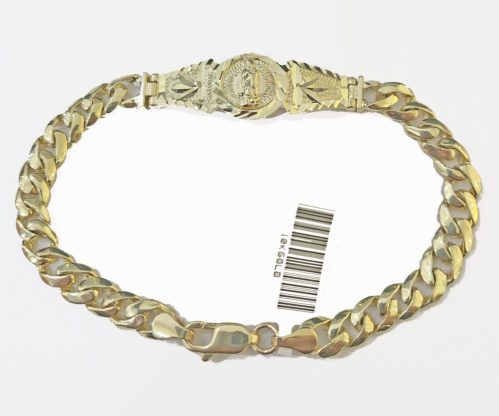 10k Gold Virgin Mary Miami Cuban Bracelet Size 8" Inches 7mm 10kt Mens Ladies - Reva Jeweler