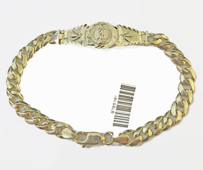 10k Gold Virgin Mary Miami Cuban Bracelet Size 8" Inches 7mm 10kt Mens Ladies - Reva Jeweler