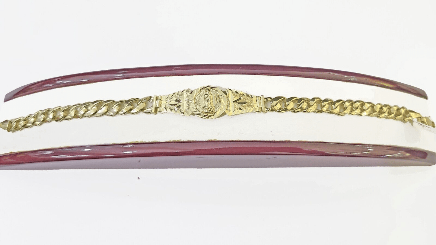 10k Gold Virgin Mary Miami Cuban Bracelet Size 8" Inches 7mm 10kt Mens Ladies - Reva Jeweler