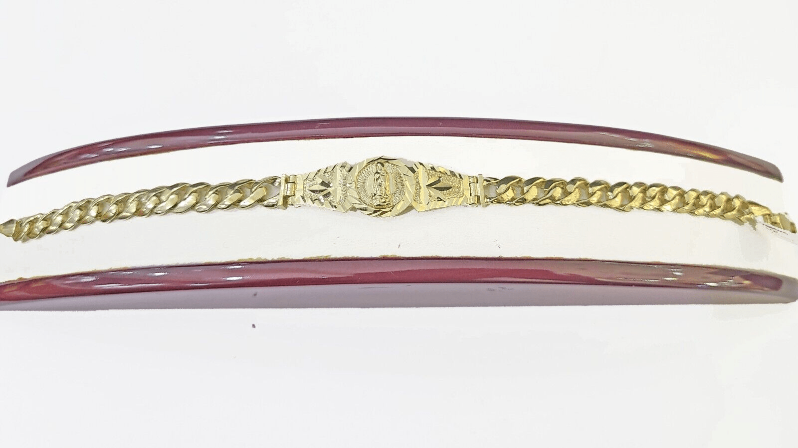 10k Gold Virgin Mary Miami Cuban Bracelet Size 8" Inches 7mm 10kt Mens Ladies - Reva Jeweler
