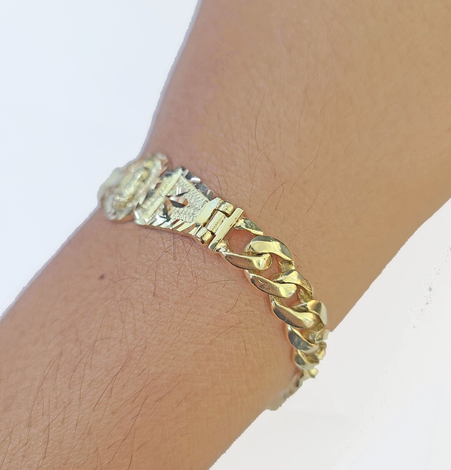 10k Gold Virgin Mary Miami Cuban Bracelet Size 8" Inches 7mm 10kt Mens Ladies - Reva Jeweler