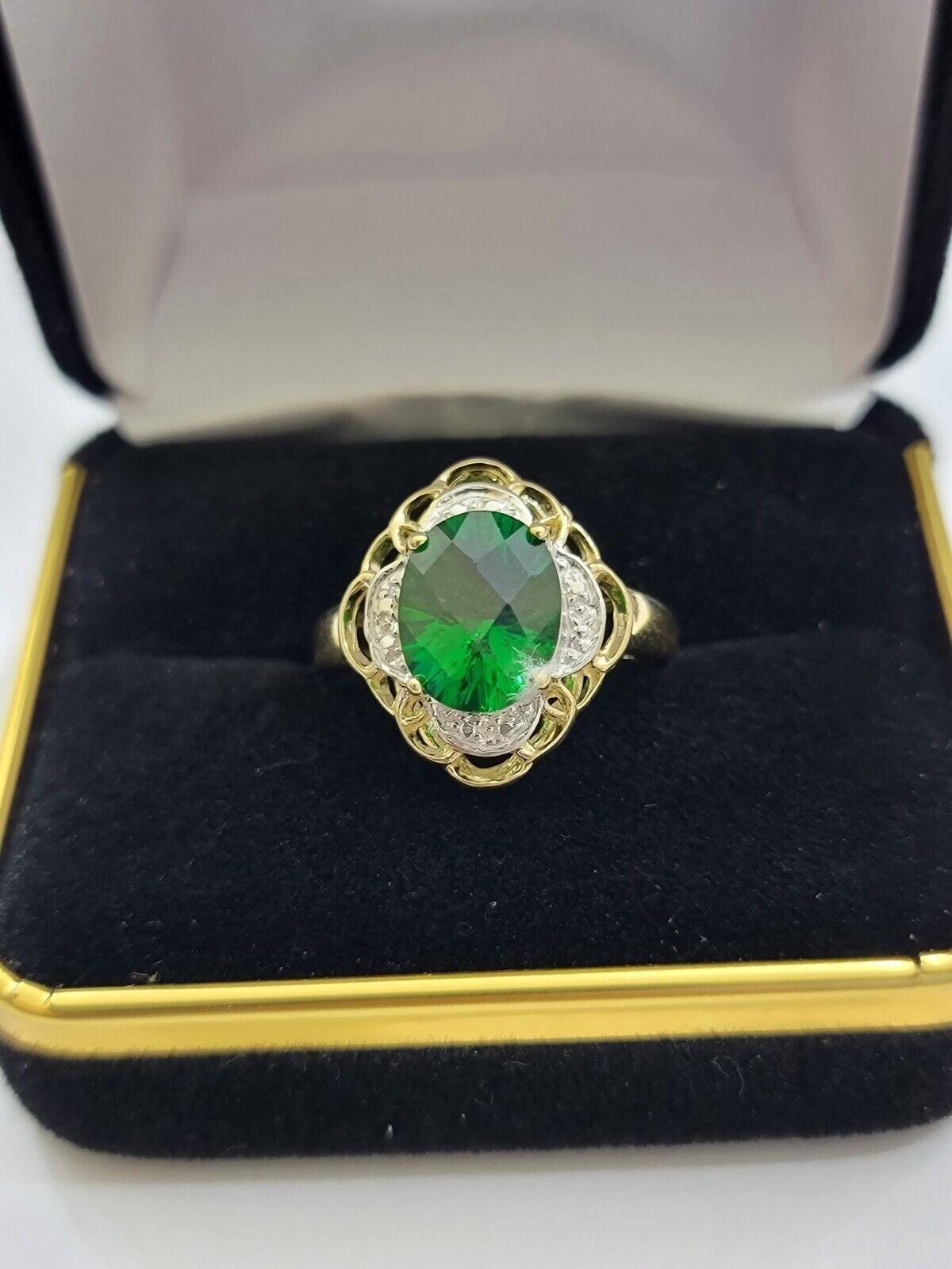 10k Gold Women Ring Green Color Stone Ladies Band REAL 10KT Size 6.5/7 New - Reva Jeweler