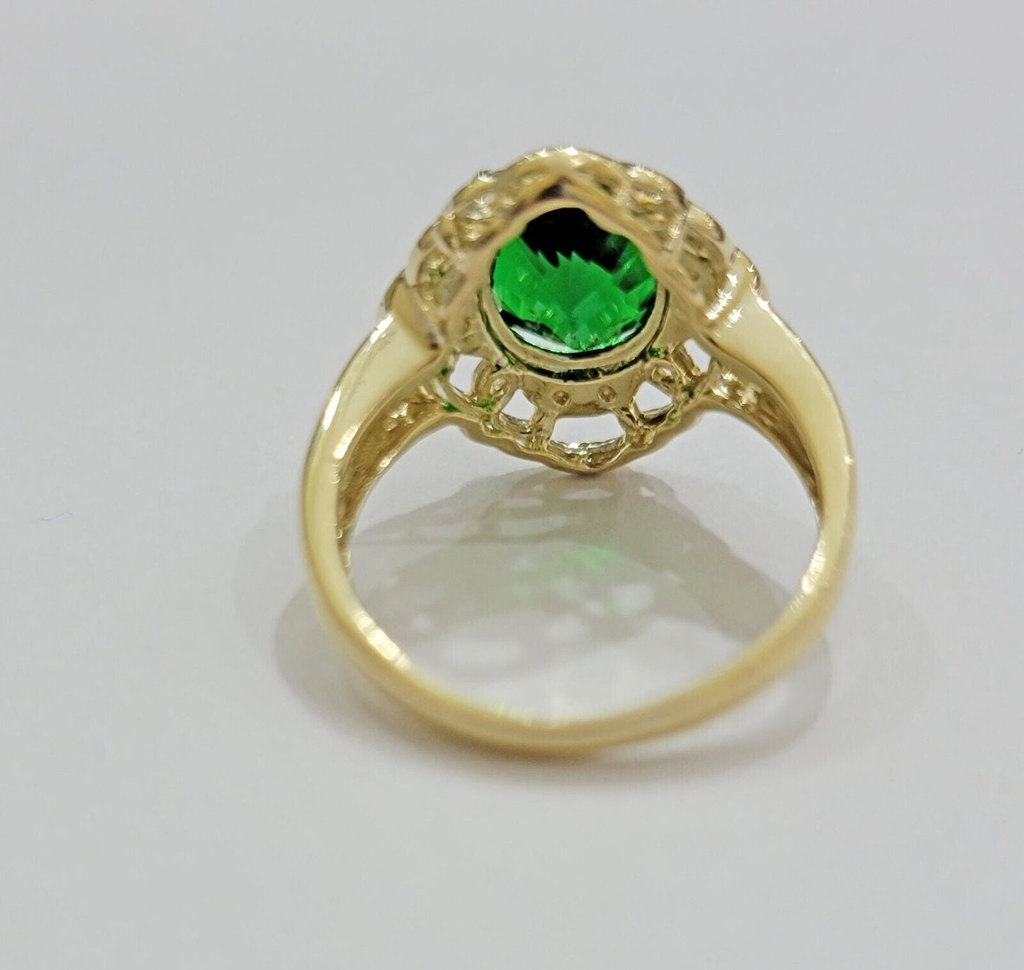 10k Gold Women Ring Green Color Stone Ladies Band REAL 10KT Size 6.5/7 New - Reva Jeweler