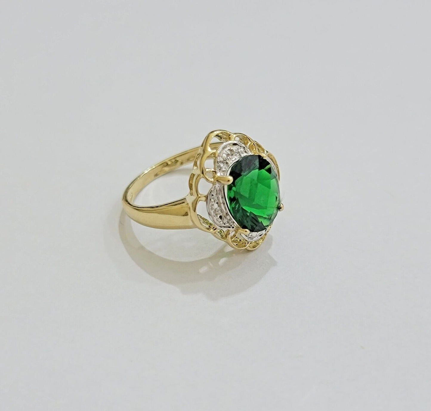10k Gold Women Ring Green Color Stone Ladies Band REAL 10KT Size 6.5/7 New - Reva Jeweler