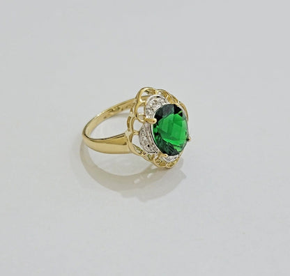 10k Gold Women Ring Green Color Stone Ladies Band REAL 10KT Size 6.5/7 New - Reva Jeweler