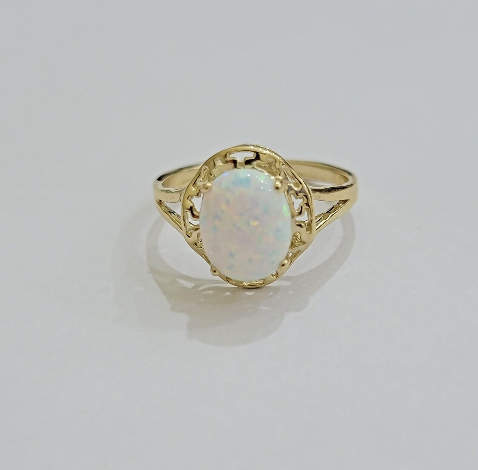 10k Gold Women Ring Opal Color Stone Ladies Band REAL 10KT Sizable Brand New - Reva Jeweler