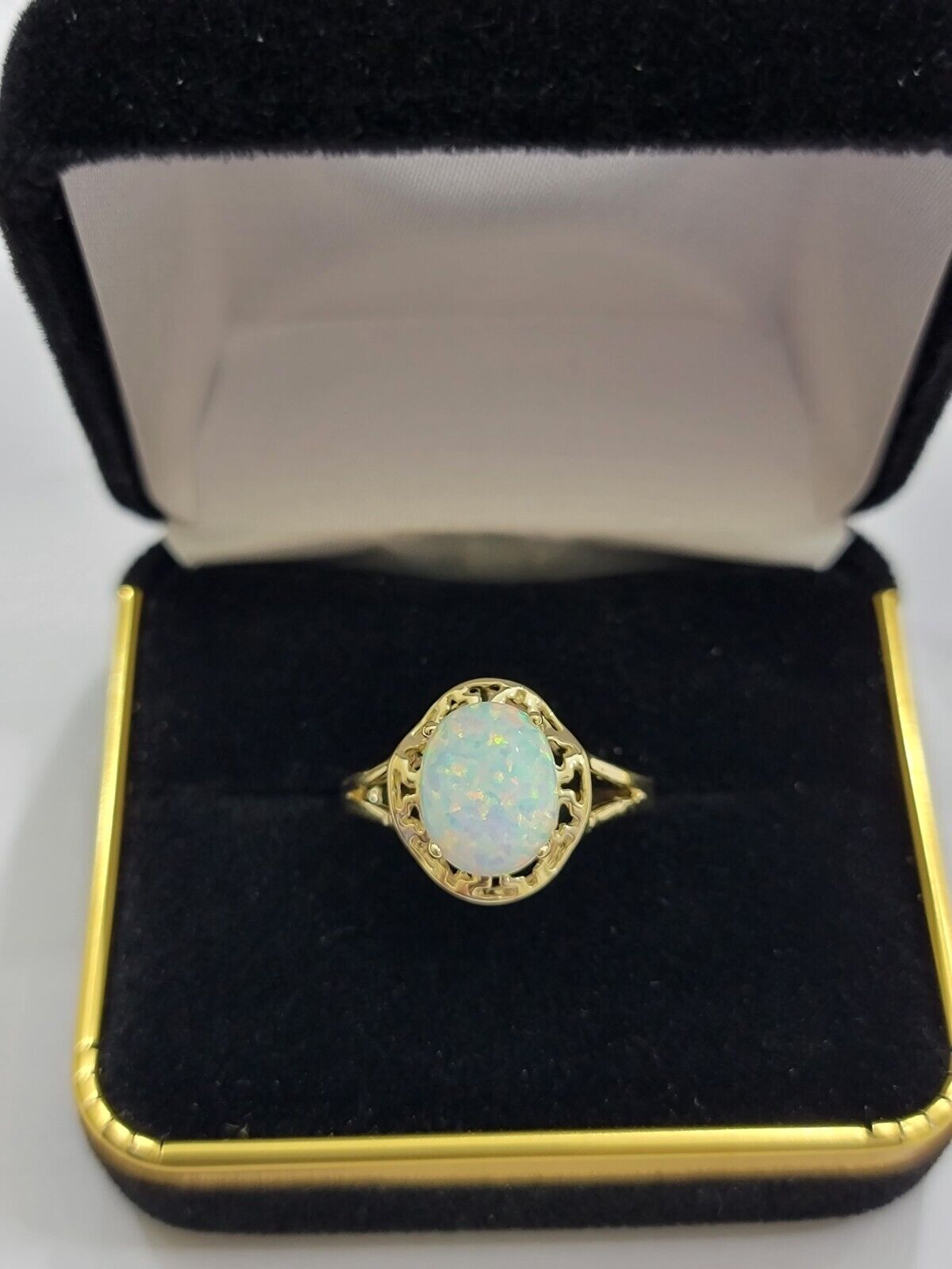 10k Gold Women Ring Opal Color Stone Ladies Band REAL 10KT Sizable Brand New - Reva Jeweler