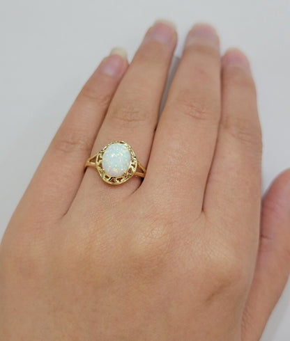 10k Gold Women Ring Opal Color Stone Ladies Band REAL 10KT Sizable Brand New - Reva Jeweler