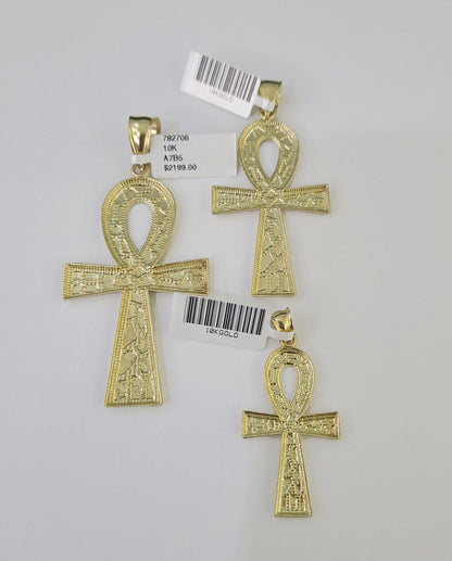 10k Jesus Ankh Cross Charm Pendant Egyptian Yellow Gold Men Women 3" 2.5" 2" - GoldenlinQ