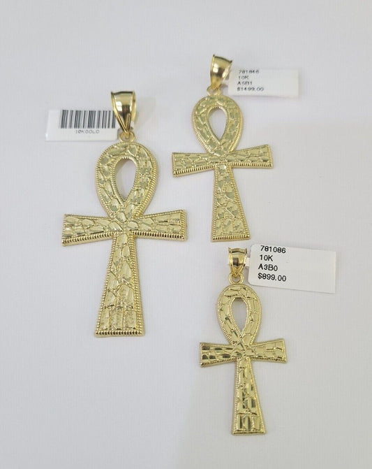 10k Jesus Ankh Cross Charm Pendant Egyptian Yellow Gold Men Women 3" 2.5" 2" - GoldenlinQ