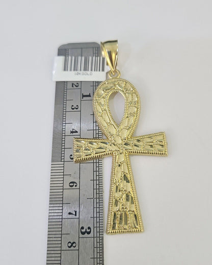 10k Jesus Ankh Cross Charm Pendant Egyptian Yellow Gold Men Women 3" 2.5" 2" - GoldenlinQ