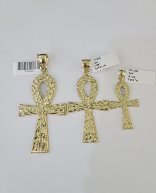 10k Jesus Ankh Cross Charm Pendant Egyptian Yellow Gold Men Women 3" 2.5" 2" - GoldenlinQ