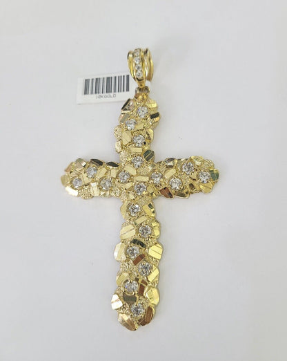 10K Jesus Cross Charm Pendant Nugget Religious Yellow Gold Real 10kt - GoldenlinQ