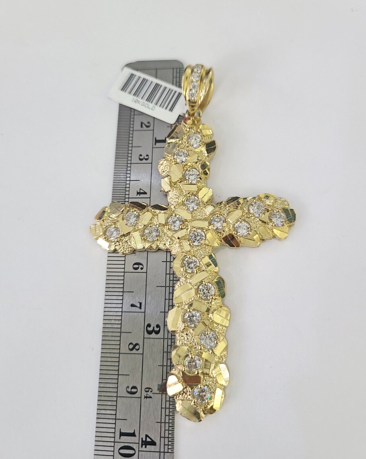 10K Jesus Cross Charm Pendant Nugget Religious Yellow Gold Real 10kt - GoldenlinQ