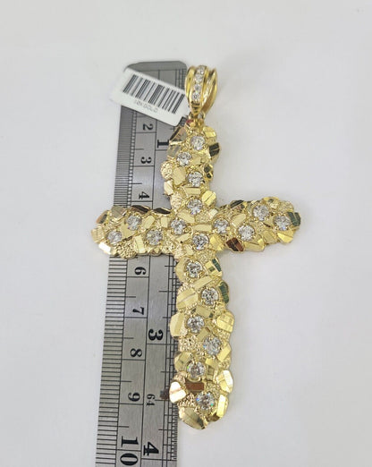 10K Jesus Cross Charm Pendant Nugget Religious Yellow Gold Real 10kt - GoldenlinQ