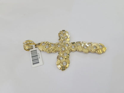 10K Jesus Cross Charm Pendant Nugget Religious Yellow Gold Real 10kt - GoldenlinQ