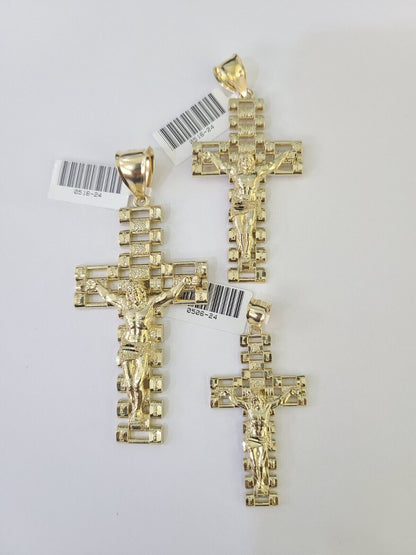 10k Jesus Cross Crucifix Charm Pendant Yellow Gold Men Women 3" 2.25" 2" Real - GoldenlinQ