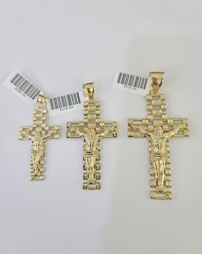 10k Jesus Cross Crucifix Charm Pendant Yellow Gold Men Women 3" 2.25" 2" Real - GoldenlinQ