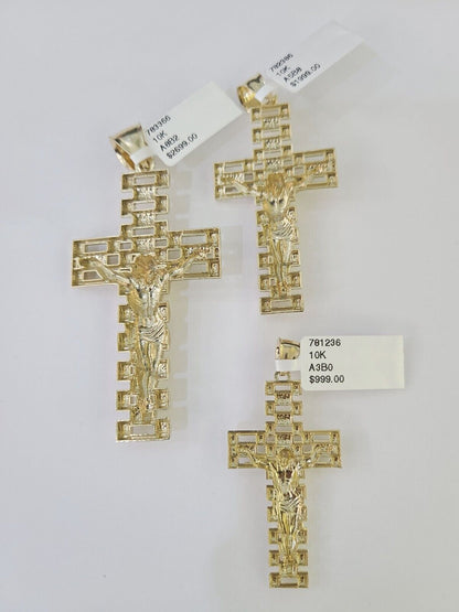 10k Jesus Cross Crucifix Charm Pendant Yellow Gold Men Women 3" 2.25" 2" Real - GoldenlinQ