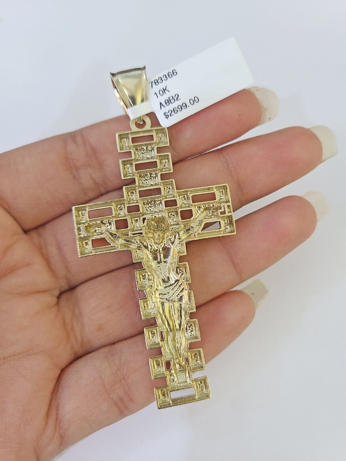 10k Jesus Cross Crucifix Charm Pendant Yellow Gold Men Women 3" 2.25" 2" Real - GoldenlinQ