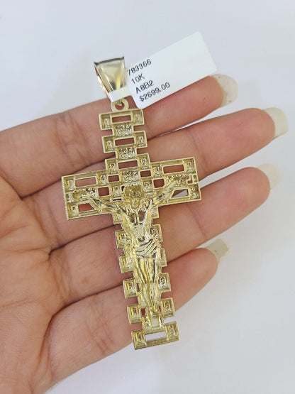 10k Jesus Cross Crucifix Charm Pendant Yellow Gold Men Women 3" 2.25" 2" Real - GoldenlinQ