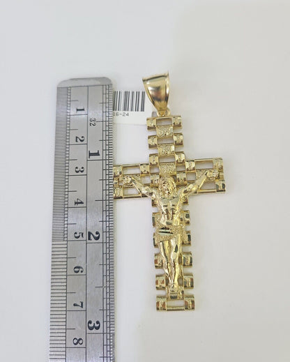 10k Jesus Cross Crucifix Charm Pendant Yellow Gold Men Women 3" 2.25" 2" Real - GoldenlinQ