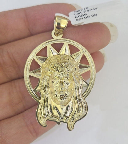 10k Jesus Head Charm Miami Cuban Chain Pendant Set 5mm Necklace Yellow Gold - GoldenlinQ