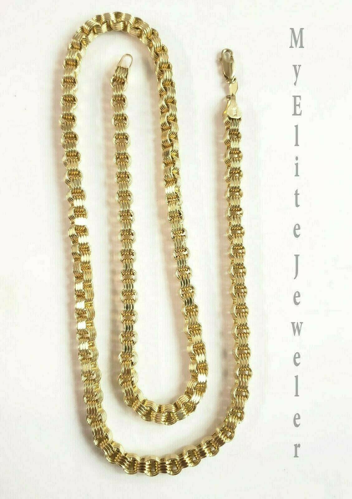 10K Ladies Men's Byzantine Chain Necklace Yellow Gold 5 mm 22 Inch Lobster Lock - Reva Jeweler