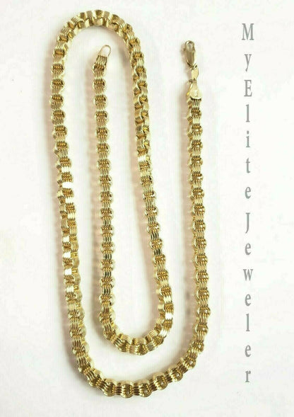 10K Ladies Men's Byzantine Chain Necklace Yellow Gold 5 mm 22 Inch Lobster Lock - Reva Jeweler