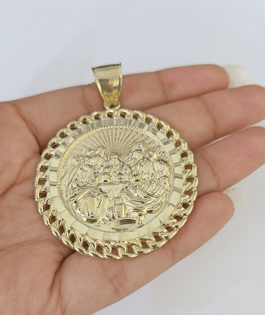10k Last Supper Charm Pendant Medallion Yellow Gold Diamond Cut 2.25" - GoldenlinQ