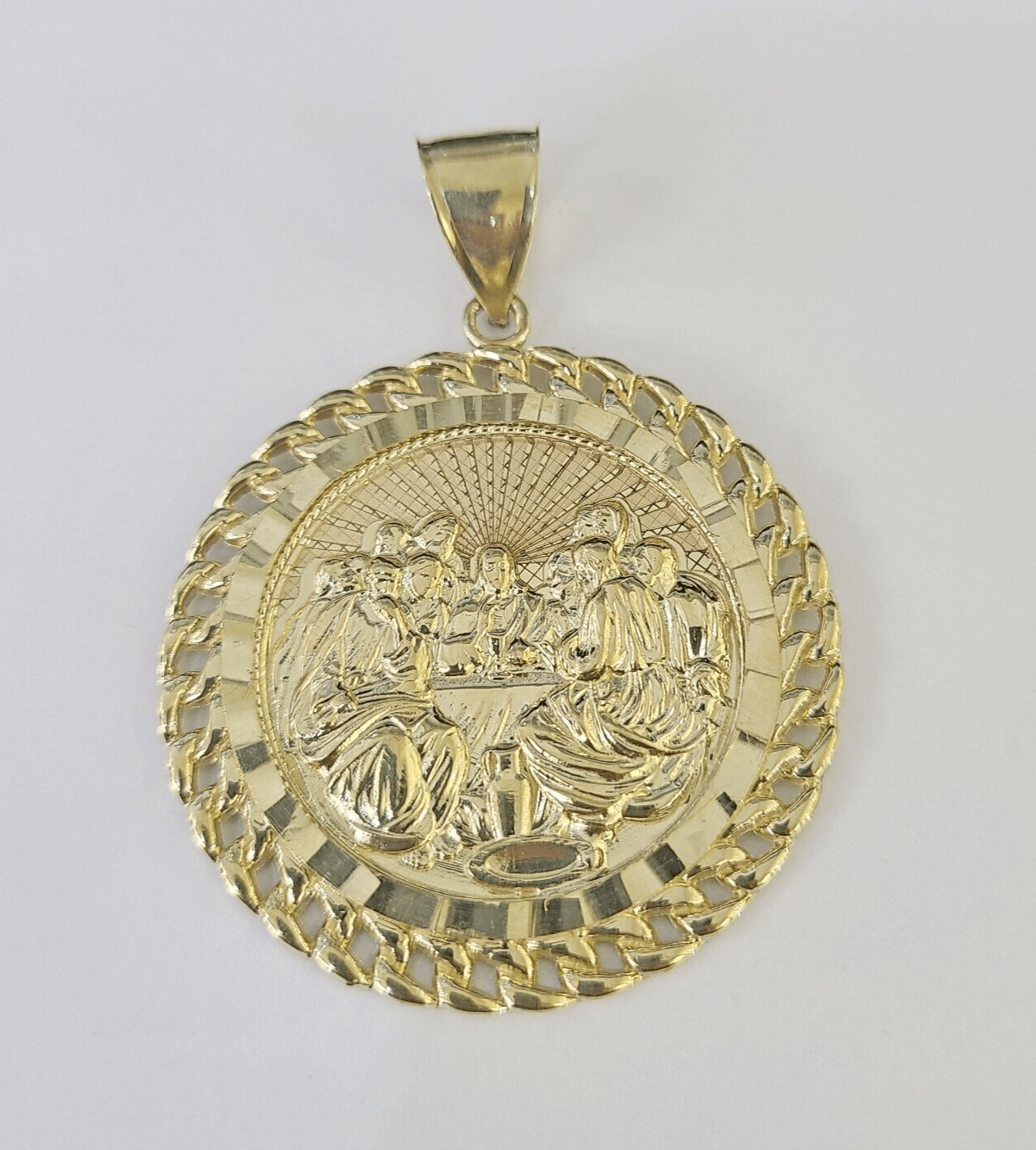 10k Last Supper Charm Pendant Medallion Yellow Gold Diamond Cut 2.25" - GoldenlinQ