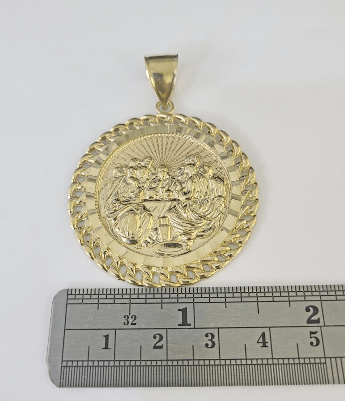 10k Last Supper Charm Pendant Medallion Yellow Gold Diamond Cut 2.25" - GoldenlinQ