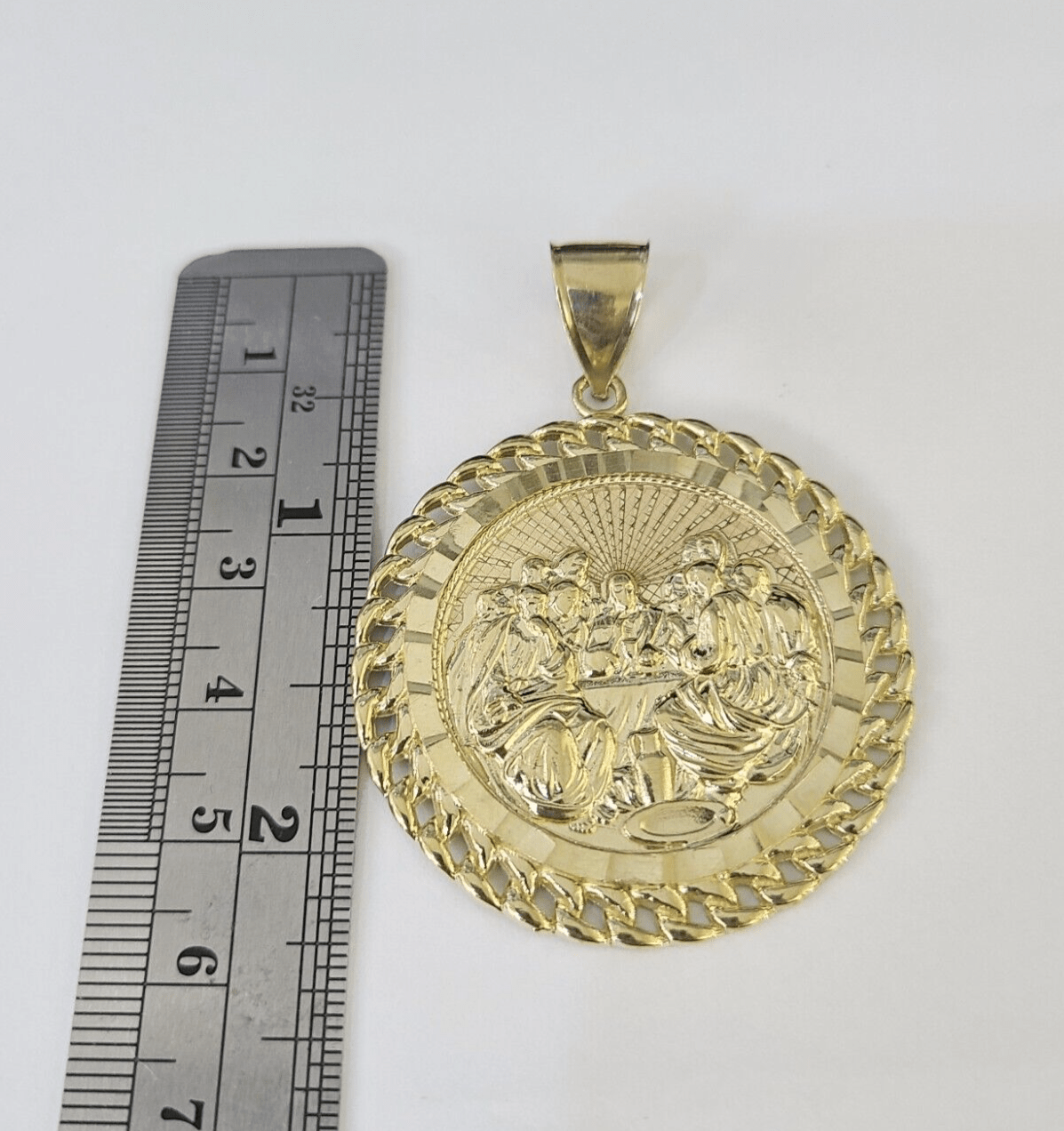 10k Last Supper Charm Pendant Medallion Yellow Gold Diamond Cut 2.25" - GoldenlinQ