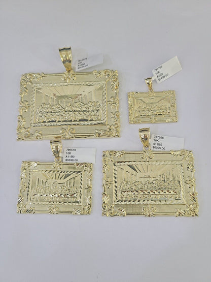 10k Last Supper Charm Pendant Yellow Gold Mens Womens 3" 2.5" 2" 1.5" - GoldenlinQ