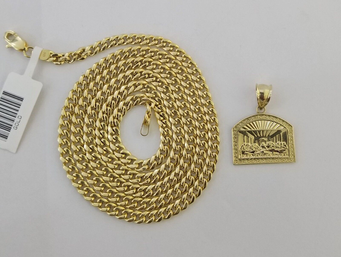 10k Last Supper Charm with Real Gold 4mm Miami Cuban Chain 24 inch Set - Reva Jeweler