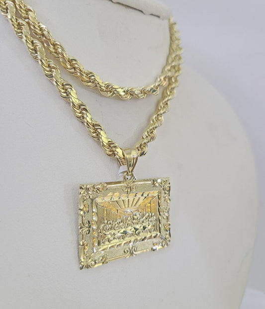 10k Last Supper Pendant Rope Chain 5mm 18" - 26" SET Necklace Charm - GoldenlinQ