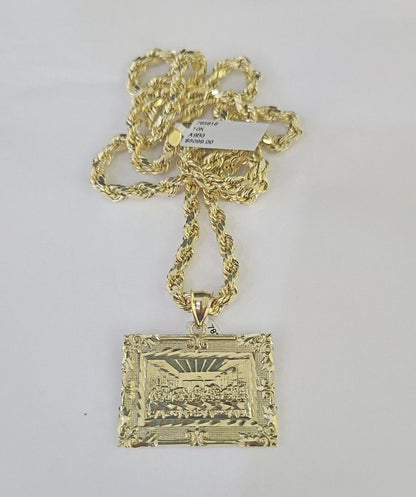 10k Last Supper Pendant Rope Chain 5mm 18" - 26" SET Necklace Charm - GoldenlinQ