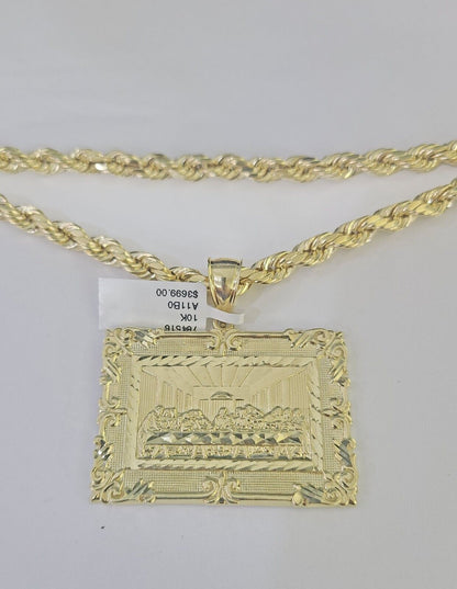 10k Last Supper Pendant Rope Chain 7mm 18" - 26" SET Necklace Mens Charm - GoldenlinQ