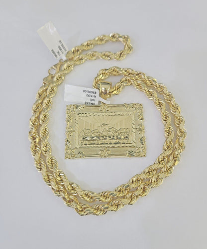 10k Last Supper Pendant Rope Chain 7mm 18" - 26" SET Necklace Mens Charm - GoldenlinQ