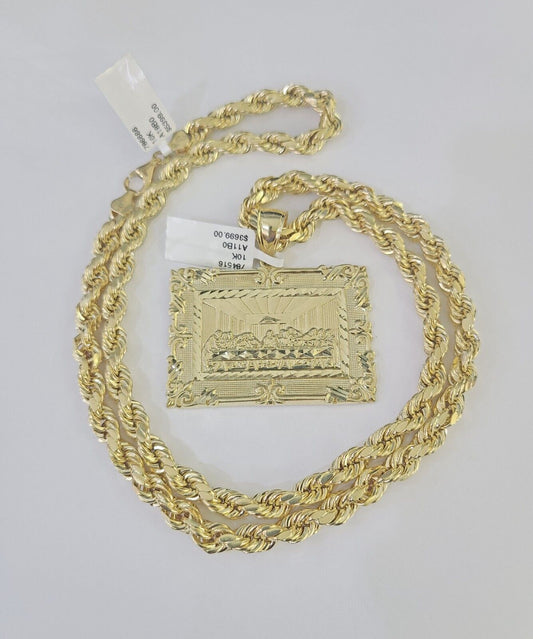 10k Last Supper Pendant Rope Chain 7mm 18" - 26" SET Necklace Mens Charm - GoldenlinQ